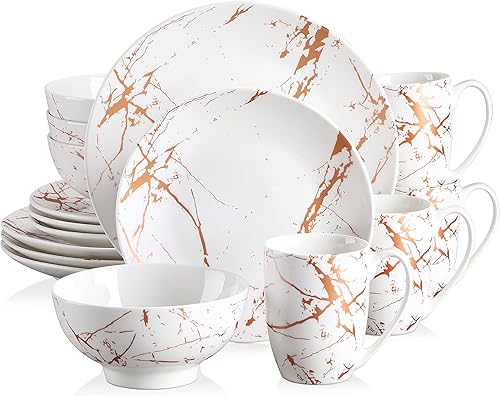 Miniatura 18 de Juegos de platos y tazones LOVECASA para 4, juegos de vajilla de porcelana de 12 piezas, juego de vajilla negro y dorado, juego de vajilla con Negro