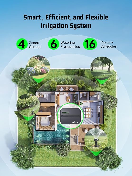 Indoor Smart Sprinklers Controller WiFi, Irrigation Controller Easy Use App Enabled, 6 Zone + 16 Plans, Save Water Auto Skip Rain, Freeze & Wind, 10 Minutes Install