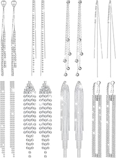 8 Pairs Silver Chandelier Tassel Drop Earrings Chandelier Linear Drop Earrings Long Chain Earrings Tassel Dangle Earrings for Women Teen Girls Prom Jewelry Silver Rhinestone Earrings