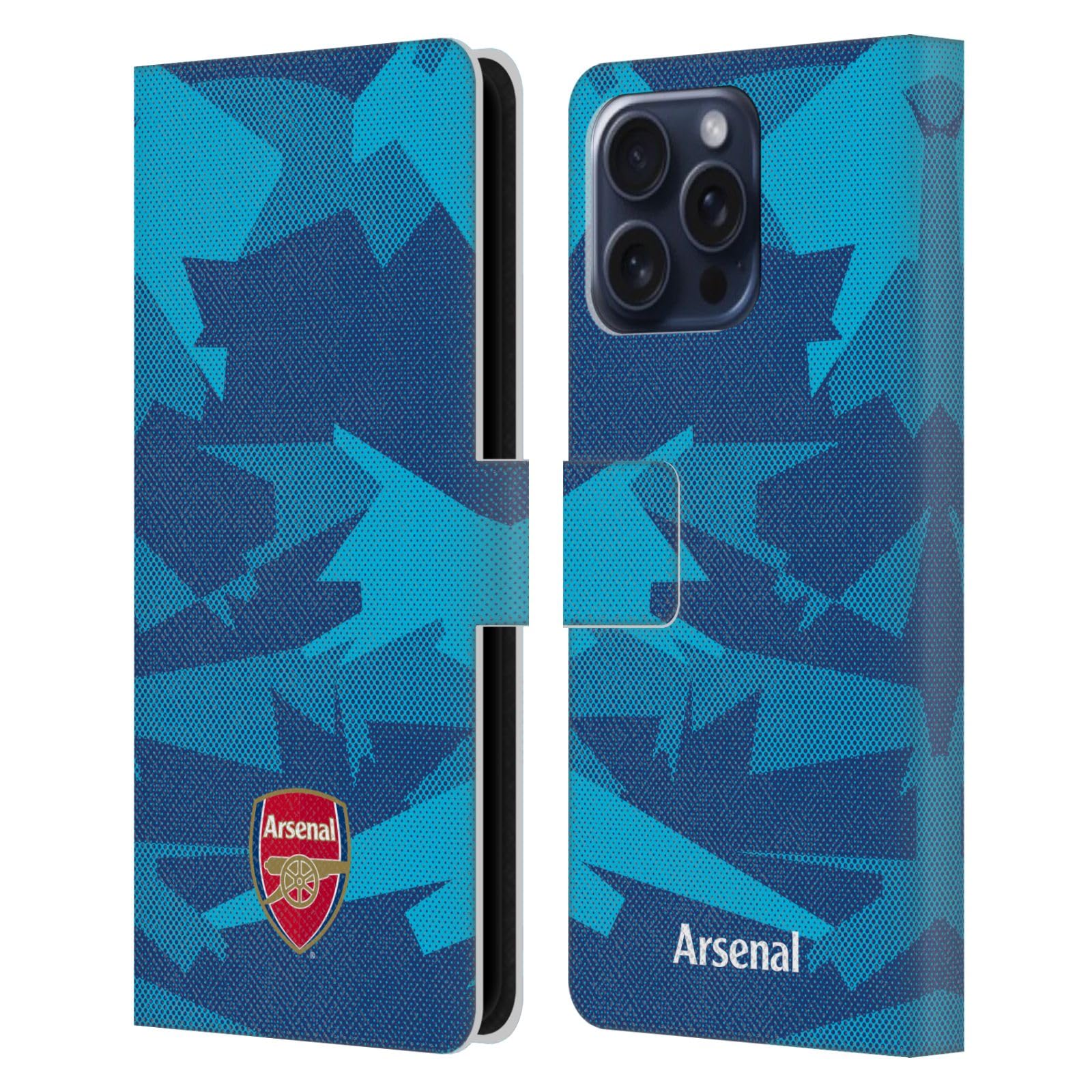 Head Case Designs Officially Licensed Arsenal FC Geometric Blue Crest and Gunners Logo Leather Wallet Case Compatible With Apple iPhone 16 Pro Max — image 1