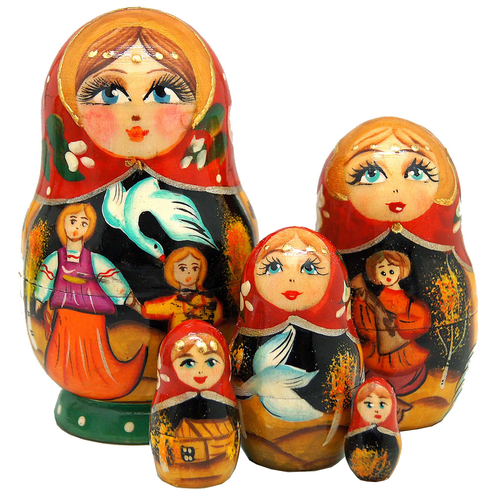 Russian 5 Piece Fairy Tale Nested Doll Matryoshka Wooden Stacking Nested Dolls Wooden Handmade Toys Gift for Children Christmas Mother’s Day Birthday Home Decor Wishing Gift 140070