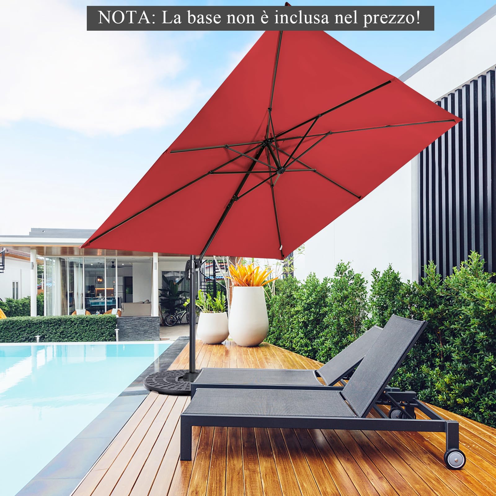RELAX4LIFE Ombrellone da Giardino Quadrato 3x3M, 360° Rotazione, 3 Inclinazioni Regolabili, Apertura a Manovella, 8 Stecche, Ombrellone per Balcone, Giardino e Patio (Bordeaux)