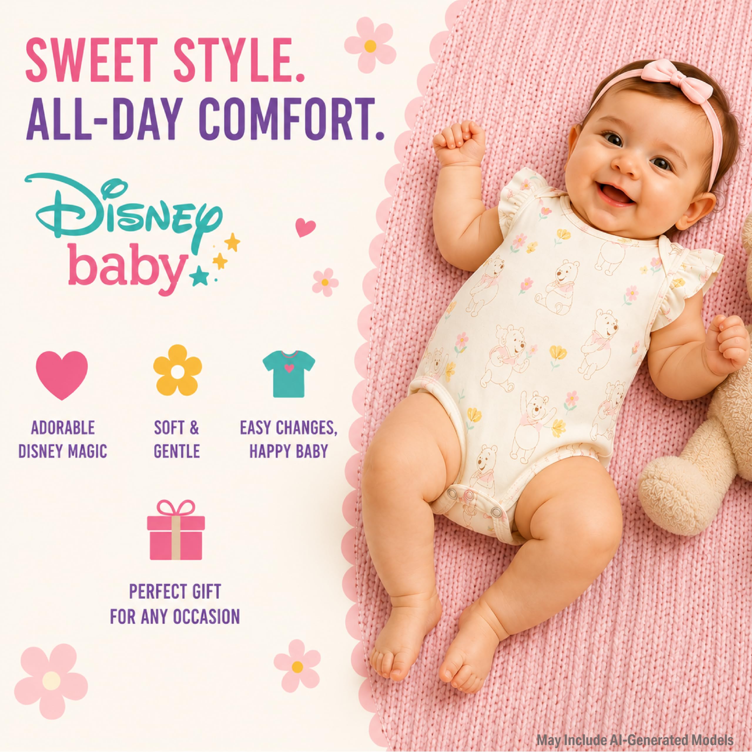 Disney Baby Mädchen Strampler 2er Pack: Minnie Mouse Rüschenärmel Strampler (Neugeborenes/Kleinkind)
