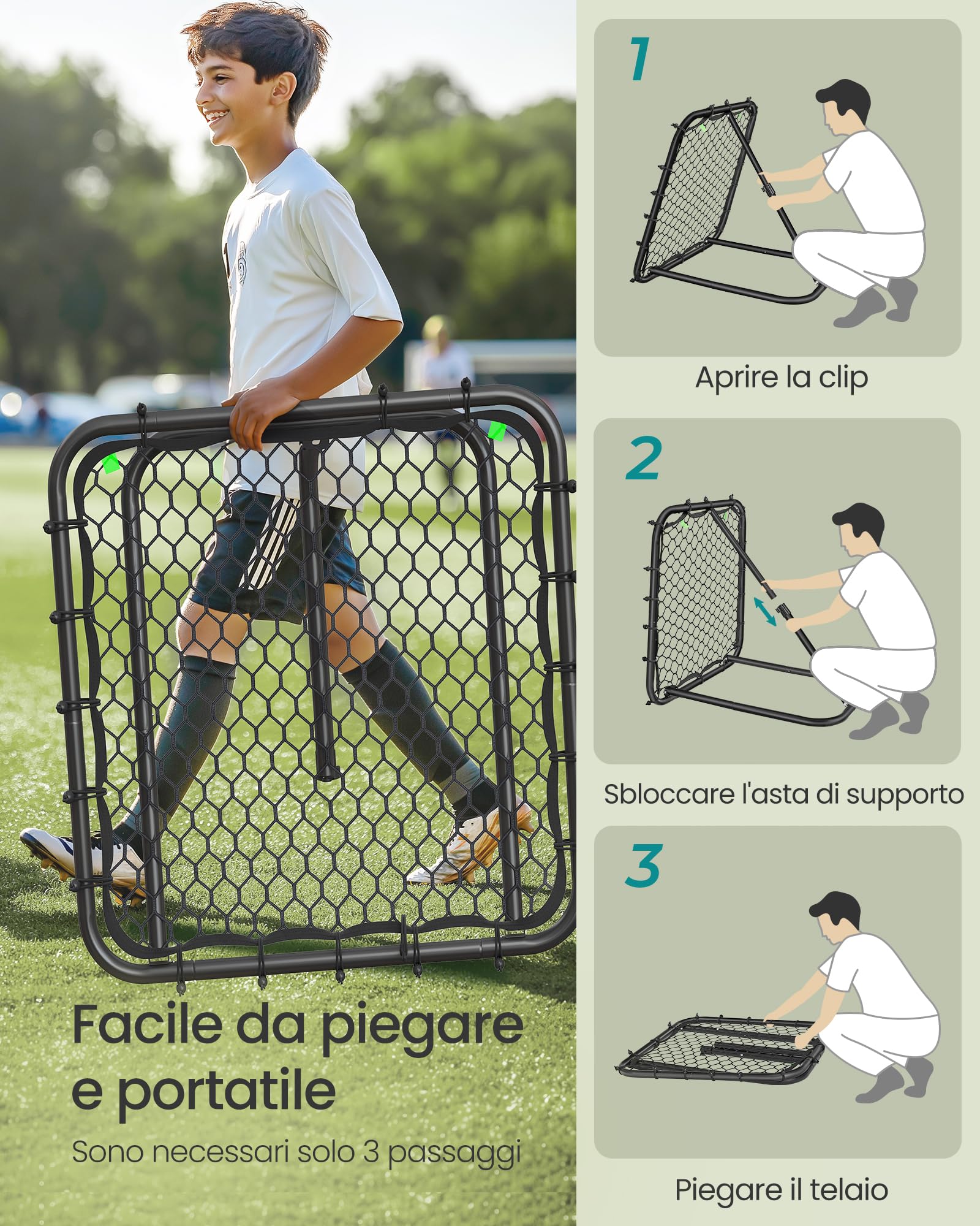 SONGMICS Porta da Calcio, Rete da Calcio per Adolescenti, Portatile, con Telaio in Acciaio, Inclinazione Regolabile, Montaggio Rapido, per Giardino, Parco, Spiaggia, Nero Inchiostro SZQ0085B01