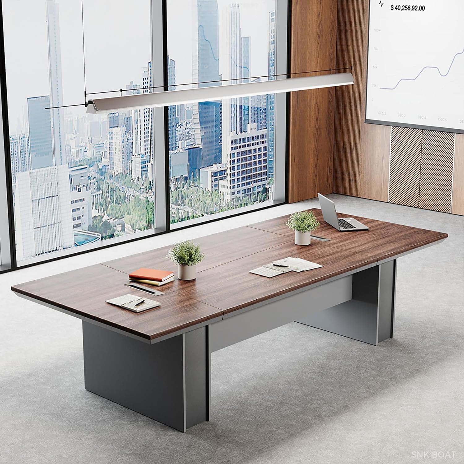 8FT Conference Table for 8–10 People, 1.65" Thick Top Boardroom Meeting Table with Cable Management Grommet, Modern Walnut Office Conference Room Table