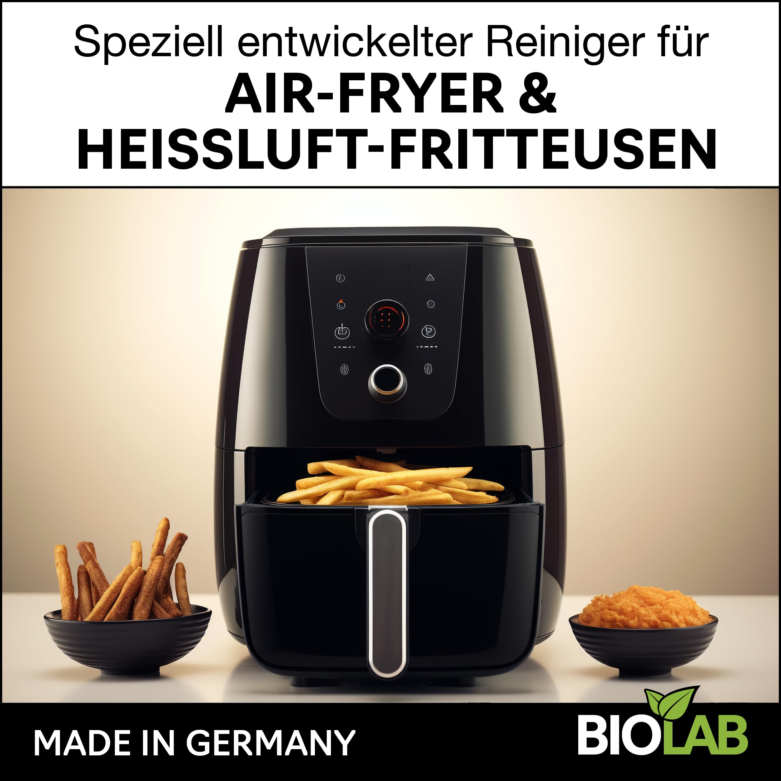 BIOLAB Aerosol limpiador Airfryer (750 ml) y limpiador concentrado (1000 ml) fuerte desengrasante para freidora de aire y freidora de aire caliente, elimina la grasa y el aceite quemados, suave para