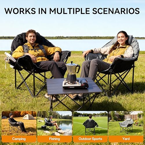 Miniatura 7 de Sillas de campamento con calefacción de gran tamaño, 3 niveles de calefacción para respaldo y asiento, silla de camping portátil y plegable con