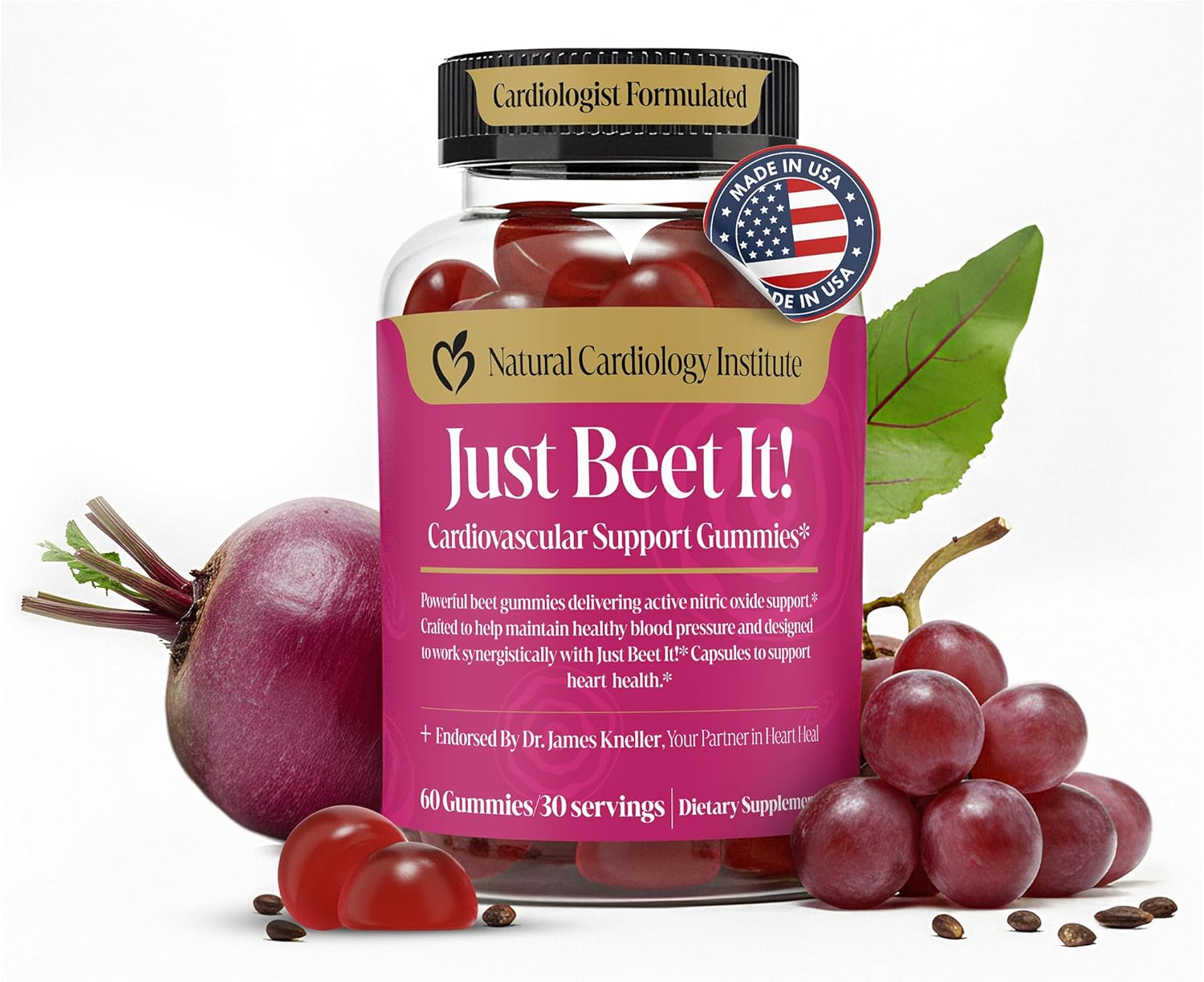 Just Beet It! Beet Root Gummies - Blood Pressure & Circulation Support Beet Gummies - Nitric Oxide Booster with CoQ10 & Grape Seed Extract - Heart Health & Energy for Men & Women - 60 Beet Chews
