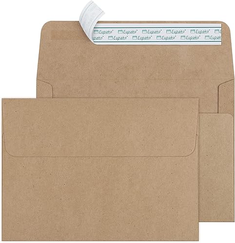Eupako Sobres autoadhesivos de 5 x 7, paquete de 250 sobres A7 marrones, sobres de papel kraft para tarjetas de 5 x 7, fotos, invitaciones, boda,