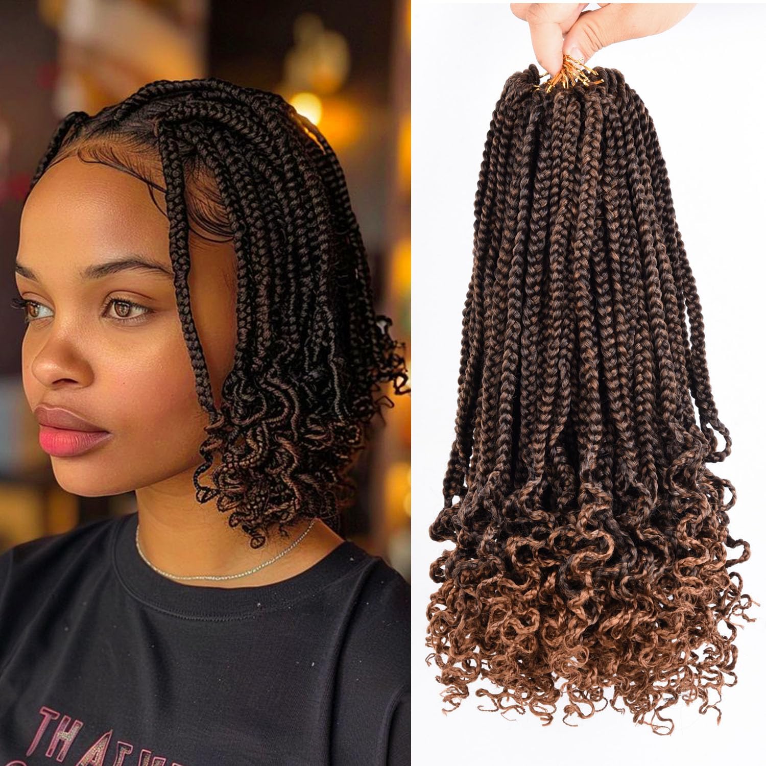 Bohemian Box Braid Crochet Hair with Curly Ends for Black