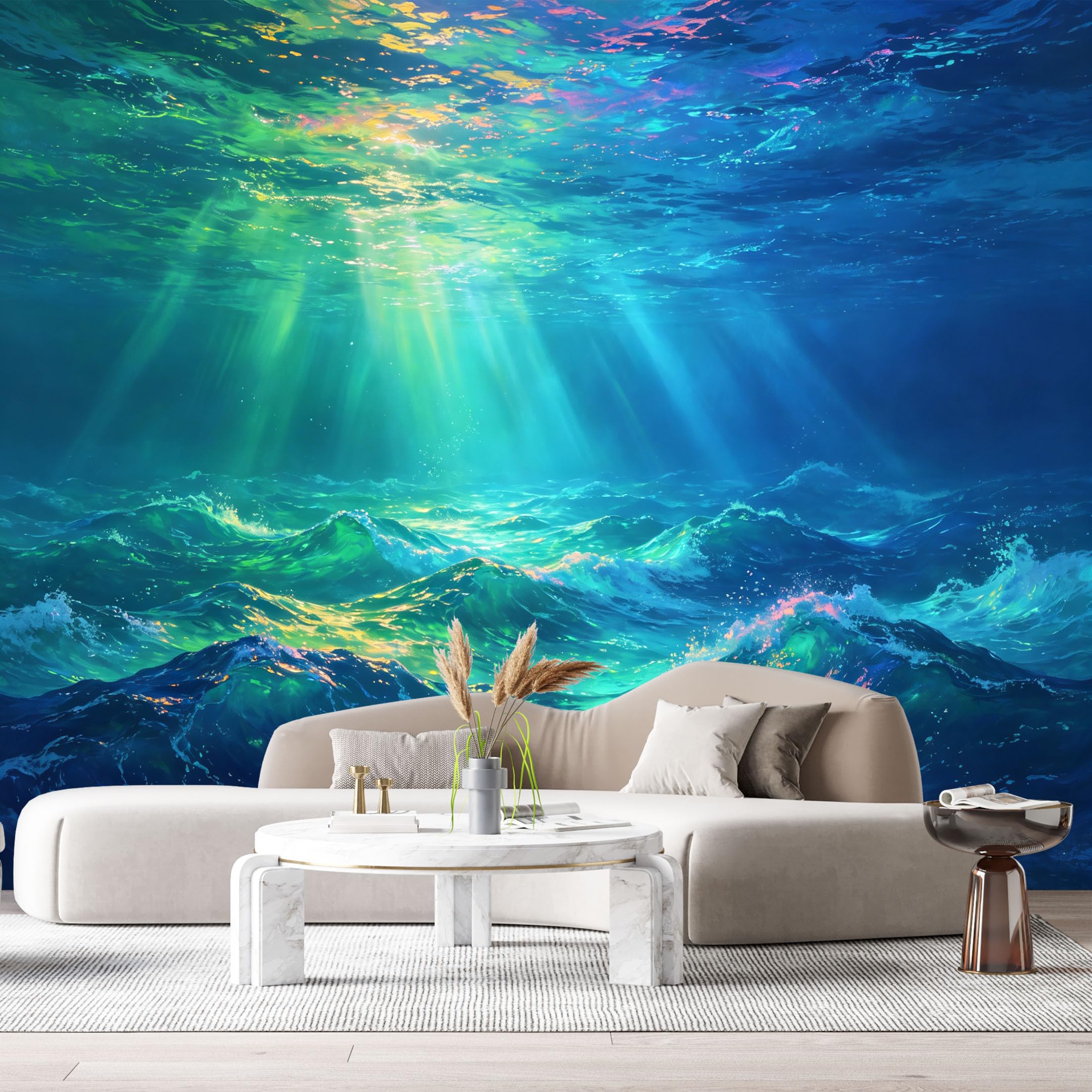 Custom Size Wall Murals Underwater Ocean Marine 3D Trompe L'Oeil Sunbeams Waves SelfAdhesive Wall Fabric Removable Large Wallpaper Photo for Living Room