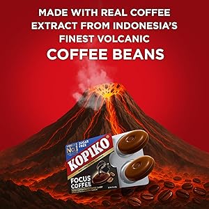 Kopiko Focus Coffee Candy  Have 80mg Caffeine per 2 Pieces for Energy & Mental Focus  Sugar-Free Hard Candy with Real Indonesian Coffee Extract (6 Pack w/4 Candies Each)