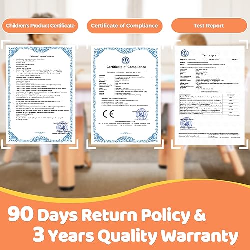 Miniatura 7 de FUNLIO Juego de mesa y 4 sillas para niños de 3 a 8 años, juego de mesa y sillas para niños pequeños de altura ajustable, fácil de limpiar, mesa de