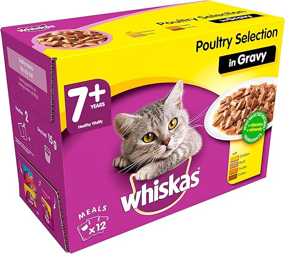 Whiskas 7+ Wet Cat Food for Senior Cats Poultry Selection in Gravy