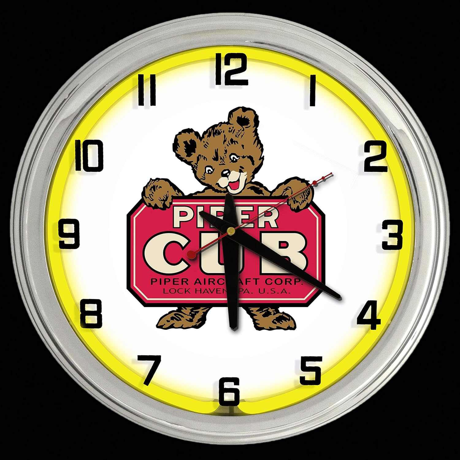 16" Piper CUB Lock Haven PA Aircraft Airplane Sign Yellow Neon Clock