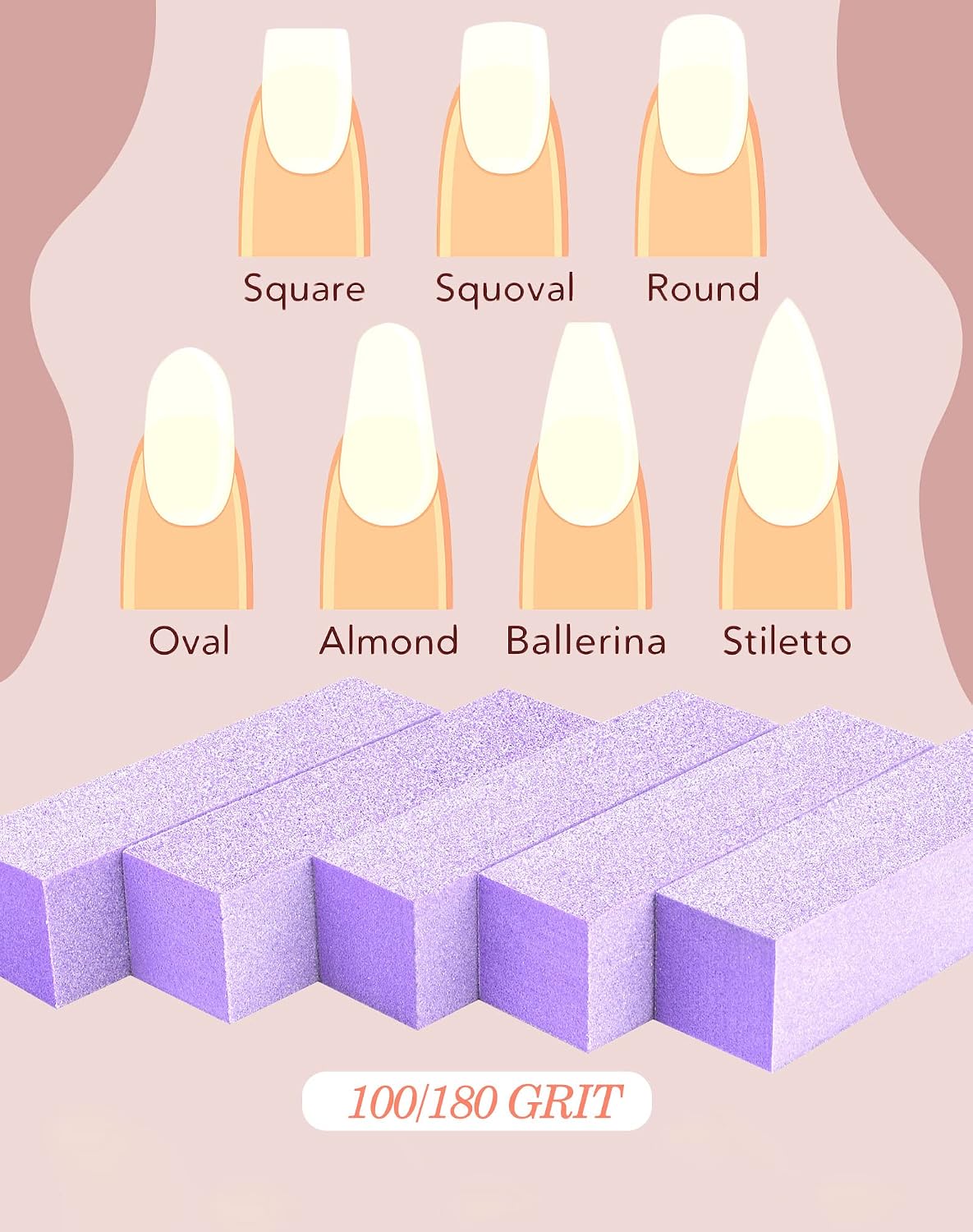 Maryton Nail Buffer Blocks, Professional 4 Way Buffing Block Files 100/180 Medium Grit for Natural and Acrylic Nails, 12 PCS