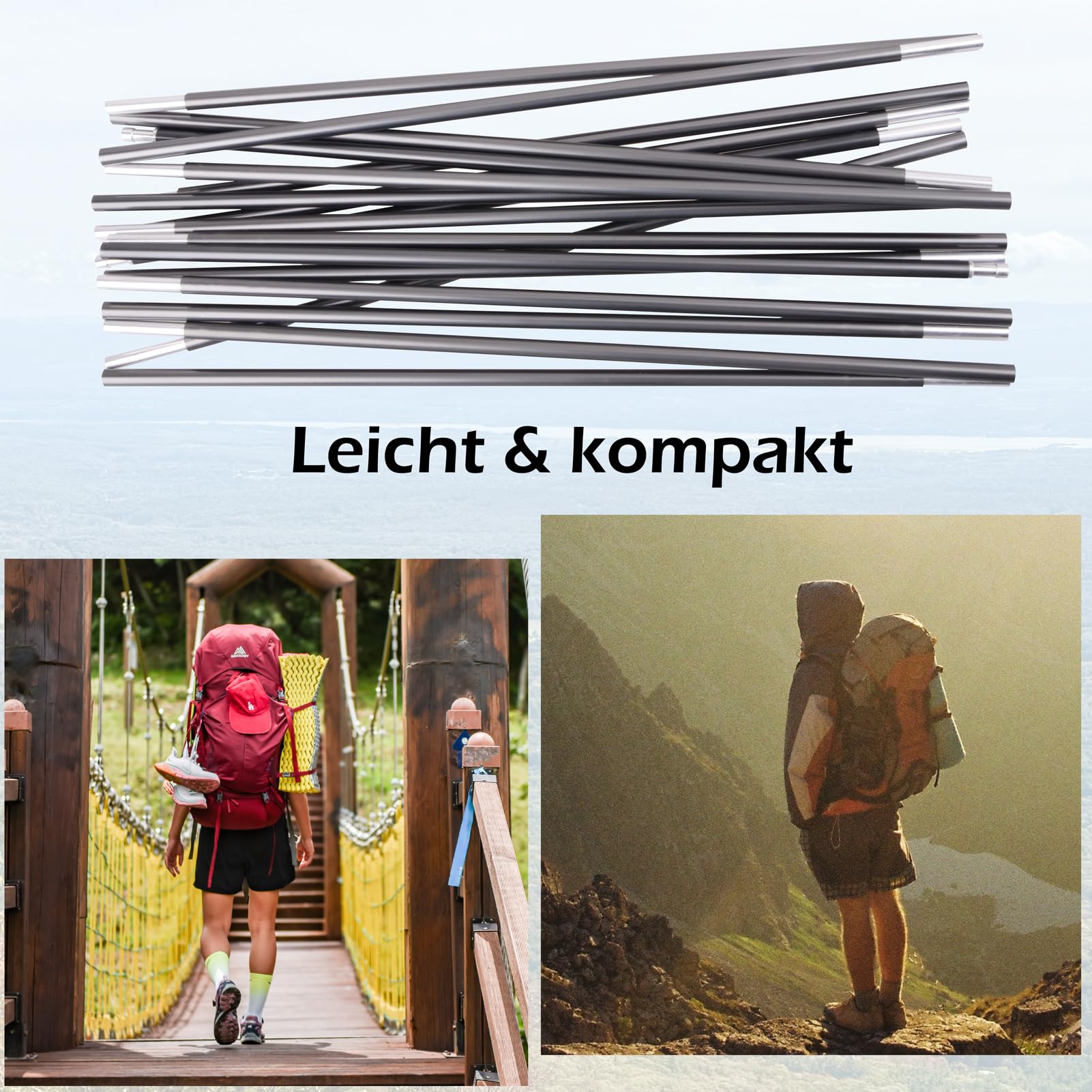 Azarxis Zeltstange Reparatur Set, Alu Teleskopstangen, Ersatzgestänge Einstellbar Zubehör für Zelt Camping Wandern