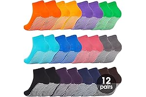 12 Pairs Pilate Grip Socks, Non-Skid for Women