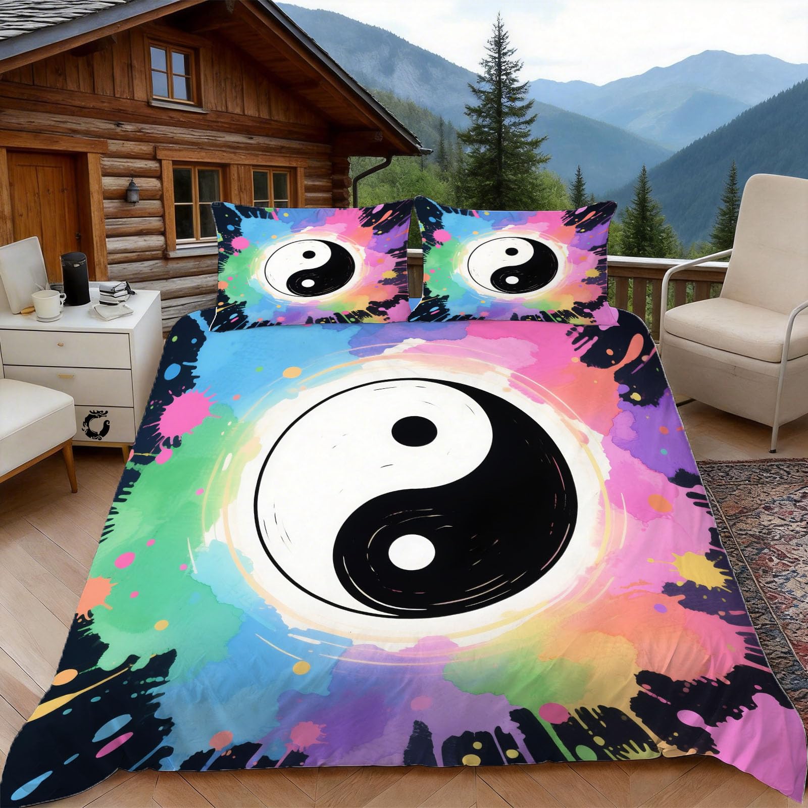 3D Single Duvet Cover Set 3D Printed Yin Yang Bedding, Vivid Splash Ink Soft Microfibre Duvet Cover Sets Quilt Cover and Pillow Set with Zipper 3 Pcs