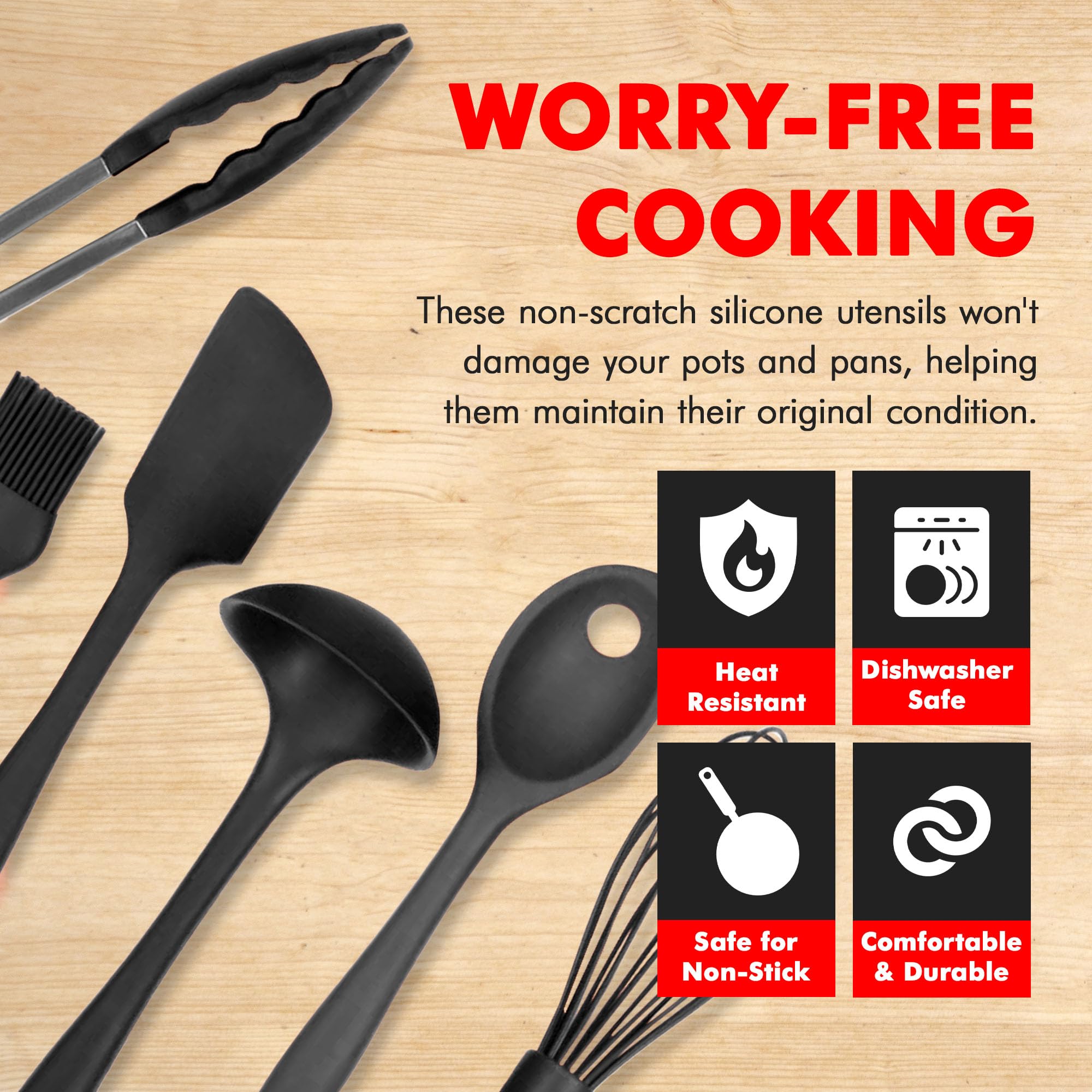 Chef Craft 42125 Hochwertiges Silikon Küchenhelfer und Utensilien-Set, schwarz