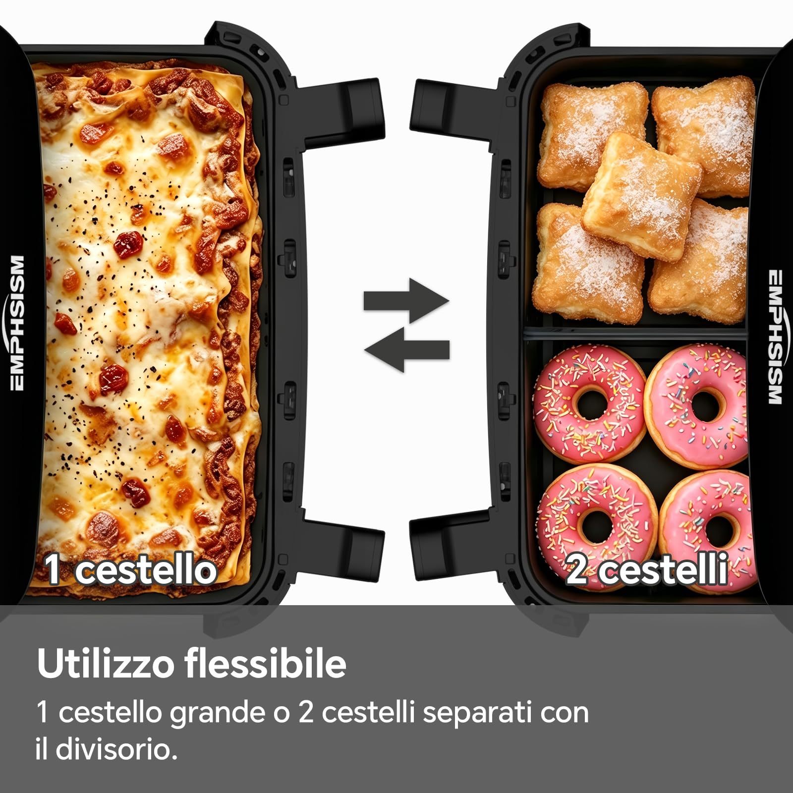 Friggitrice ad Aria 12 Litri - Doppia Resistenza Airfryer, 2600W XXL Doppio Cestello Air Fryer, Flessibile 1 o 2 Zone, 13-in-1 con Schermo Touch, Finestra con Luce Interna, Grande per 4–7 Persone