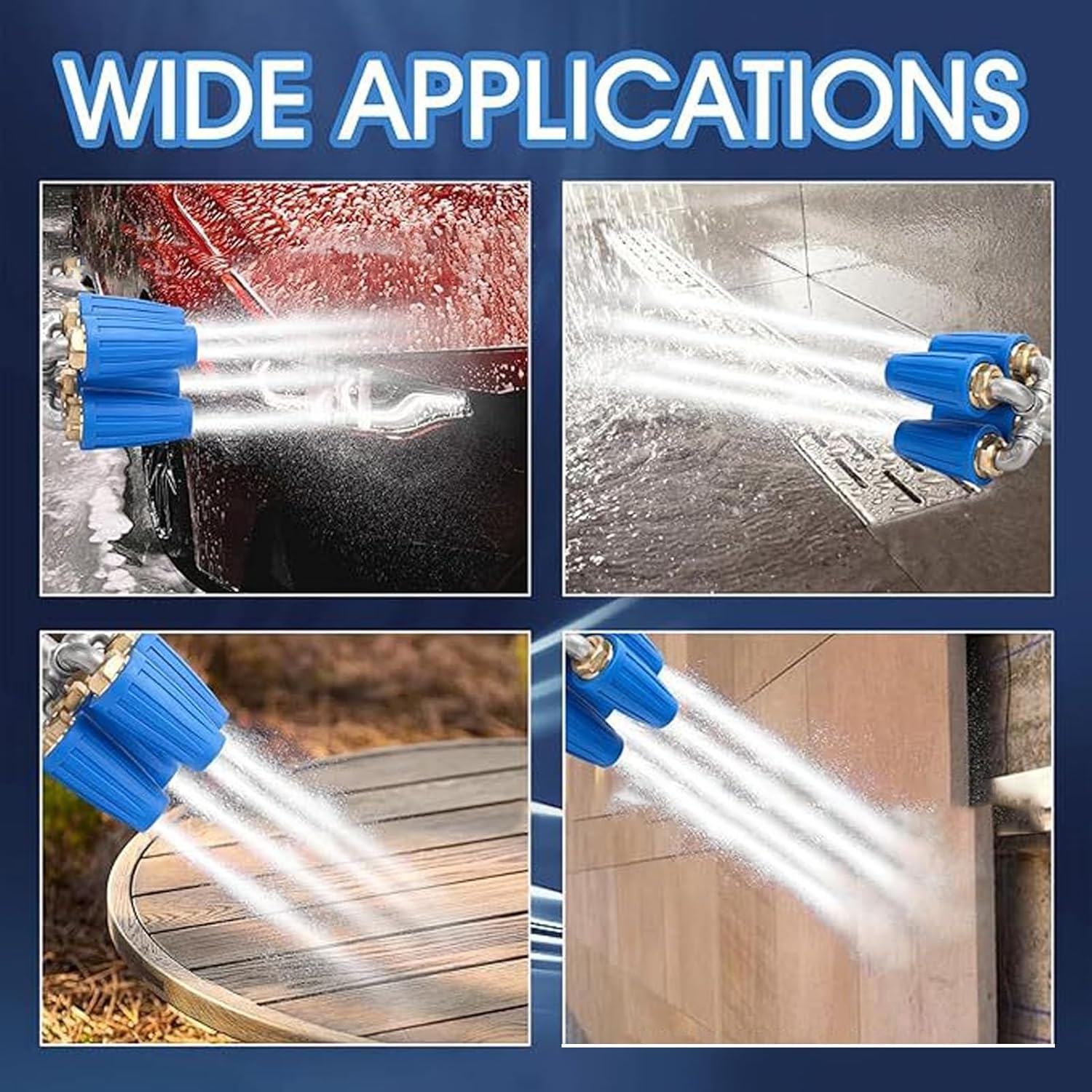 4 in 1 Pressure Washer Nozzle Blue 360° Rotating 4000psi 1/4 Inch Quick Connector Pressure Washer Turbo Nozzle for Vehicle Floor Pressure Washer Parts