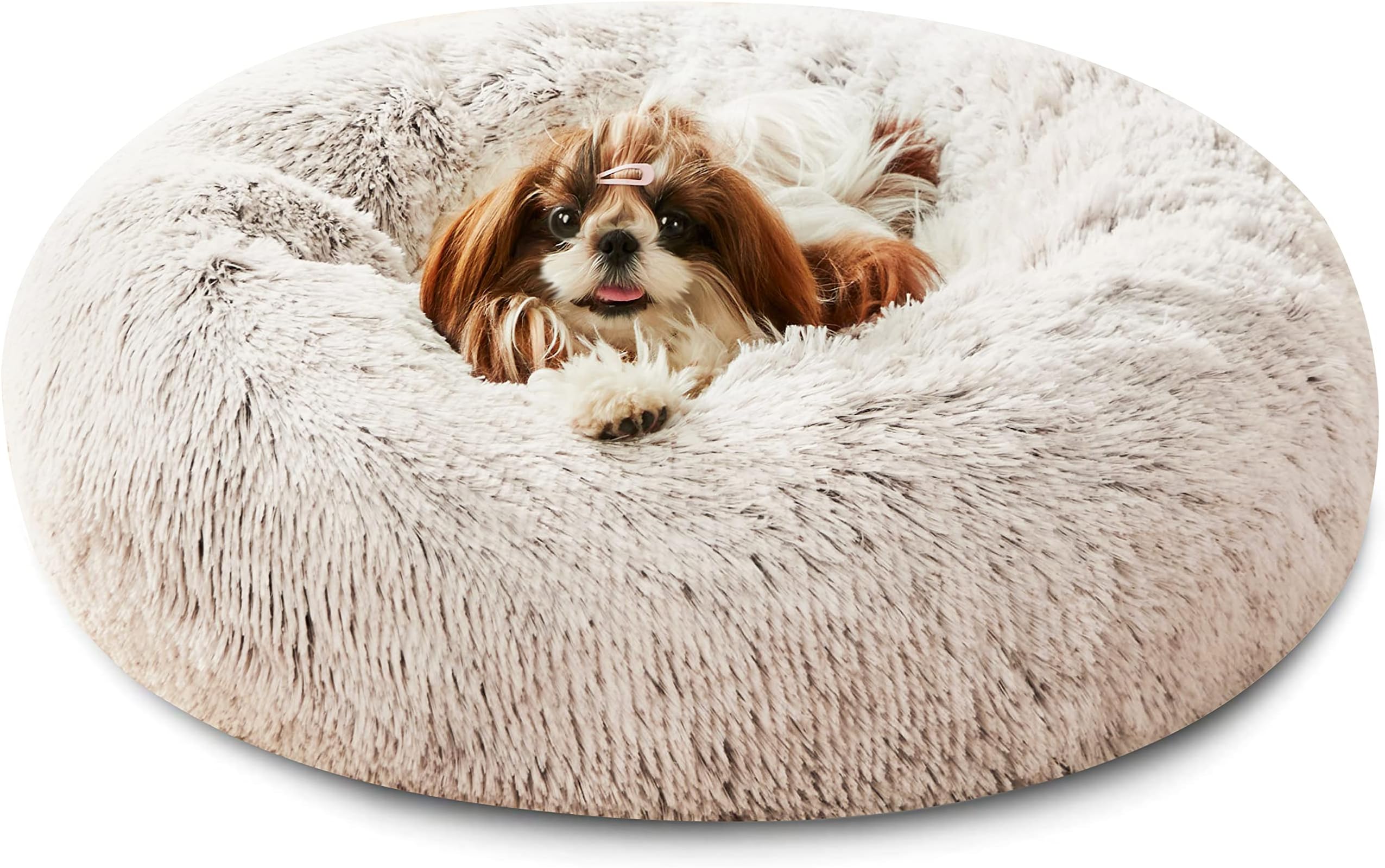 Western Home Faux Fur Dog Bed & Cat Bed, Original Calming Dog Bed for Small Medium Large Pets, Anti Anxiety Donut Cuddler Round Warm Washable Cat Bed for Indoor Cats(27", Khaki)