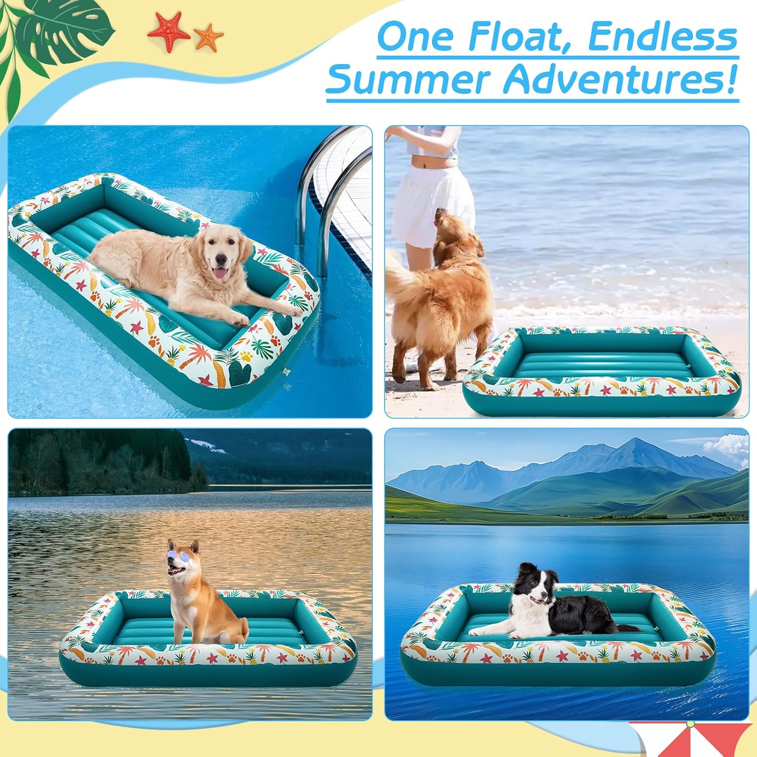 BINGPET Inflatable Dog Floating Raft for Summer Pool, Durable and Foldable Pet Pool Rafts & Inflatable Ride-ons, with Cute Footprint and Bone Patterns, Hold Up to 100 pounds (Hawaii)