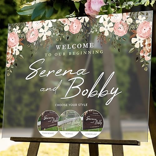Miniatura 1 de Letrero de bienvenida de boda personalizado de 24 x 18 pulgadas con foto y texto, letrero de recepción personalizado en acrílico, tablero de espuma