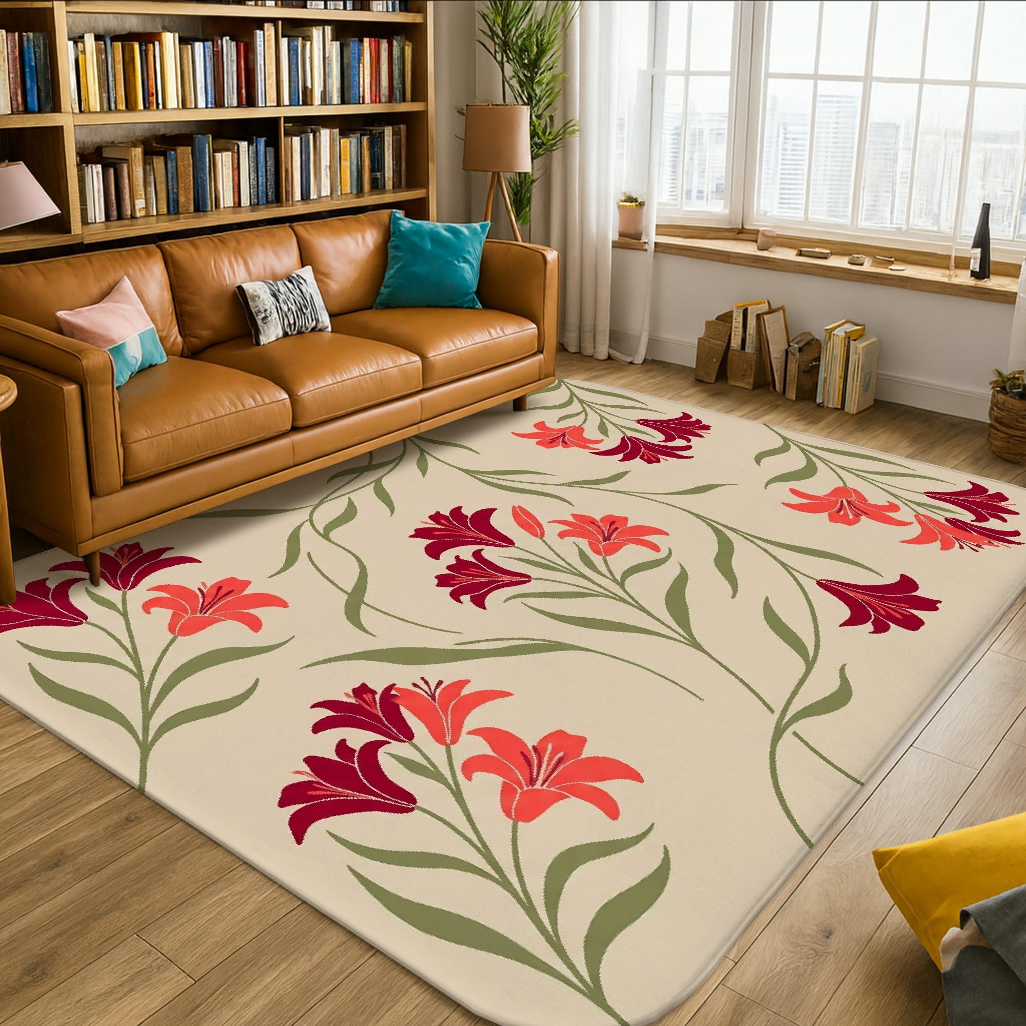 Tapis moderne à poils courts Lilies 1,5x2,1 m en éponge pour le salon