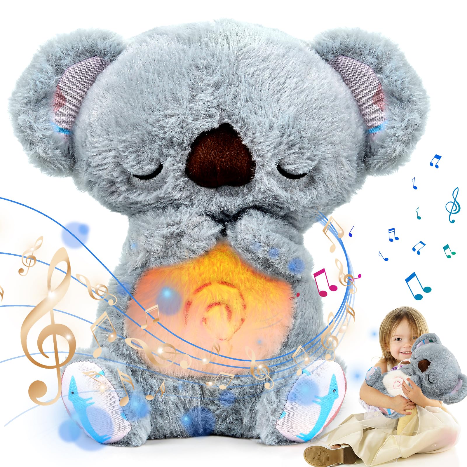 Anxiety Relief Koala Bear with Calming Music, Lights, Sleeping Otter Plush, Soothing Sleep Buddy for Adults & Kids, Stress Relief Stuffed Animal