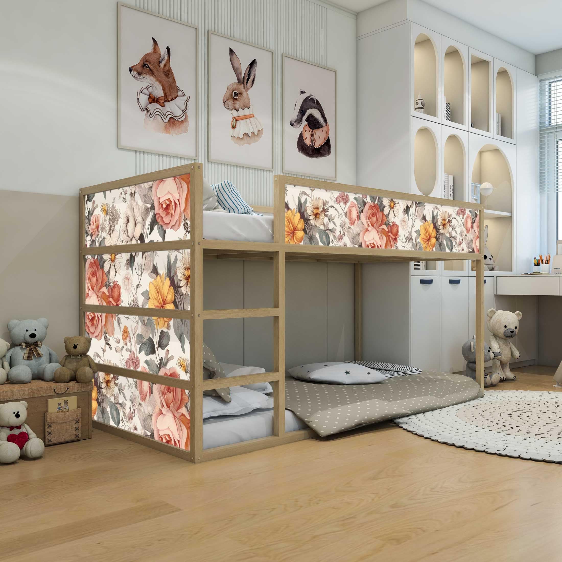 WANDKIND Aufkleber für IKEA KURA Kinderbett Hochbett Klebefolie Möbelfolie Sticker Kinderzimmer Blumen (Möbel nicht inklusive) IKB506 (5 Sticker Set)
