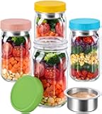 KTKUDY 4 Pack 32 oz Glass Salad Jars with Dressing Cups (Pod) - Meal Prep Salad Container for Lunch - Leakproof Mason Jars with Lids