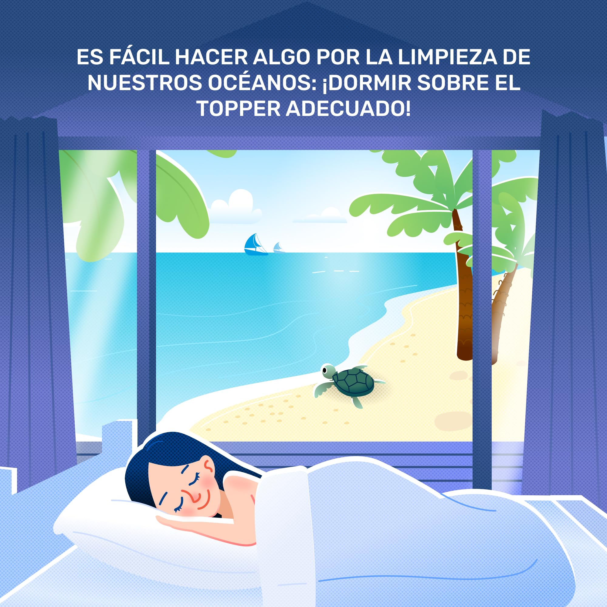 Dailydream Topper viscoelástico para colchón de 140x200, Grosor 5cm, Sobrecolchón Memory Foam, Edition Clean Ocean, Model M, Cubrecolchón de Espuma, Espuma viscoelástica, Espuma Memoria, Topper Sofa