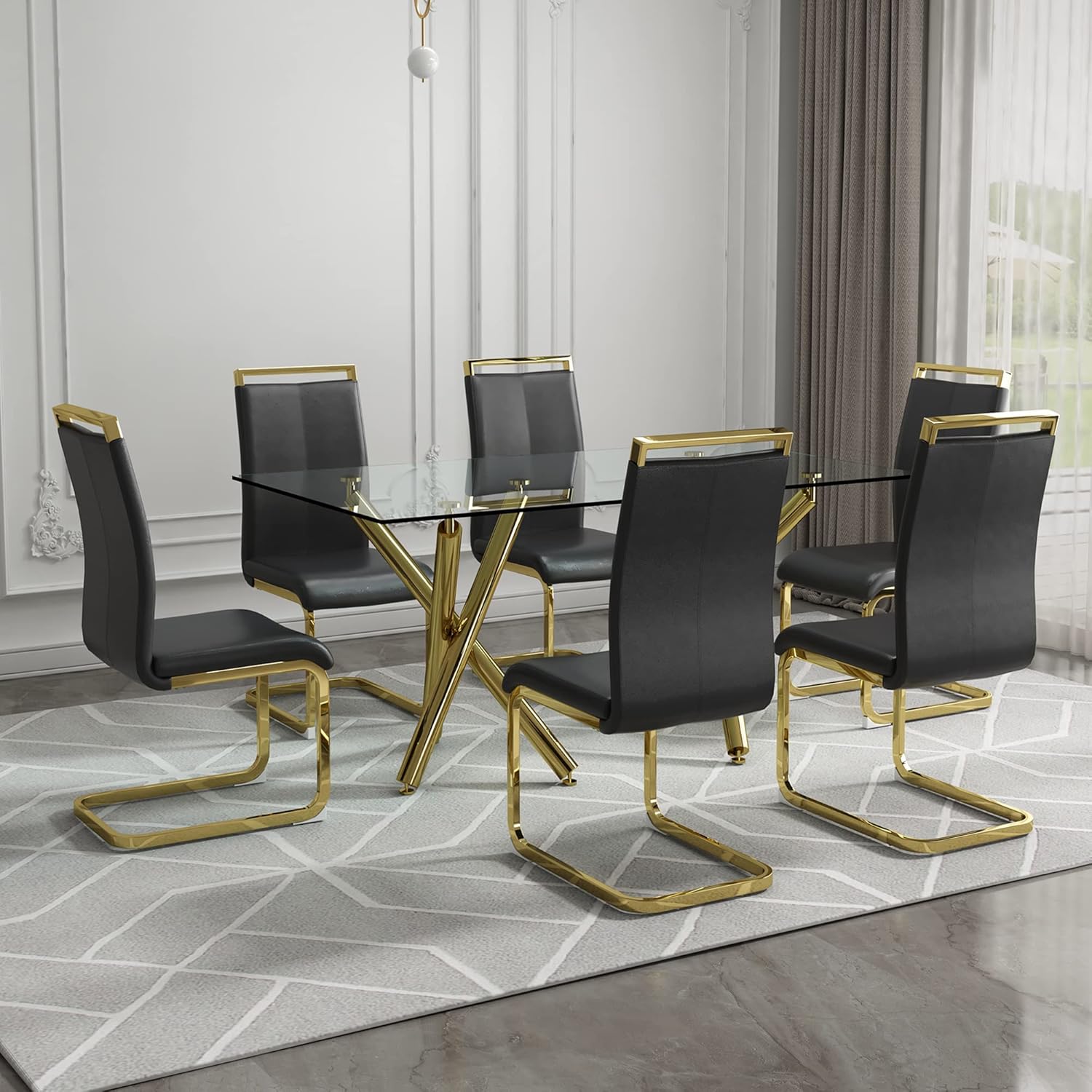 Amazon.com - Pvillez 63" Kitchen Dining Table and Chairs for 6-7 Piece ...