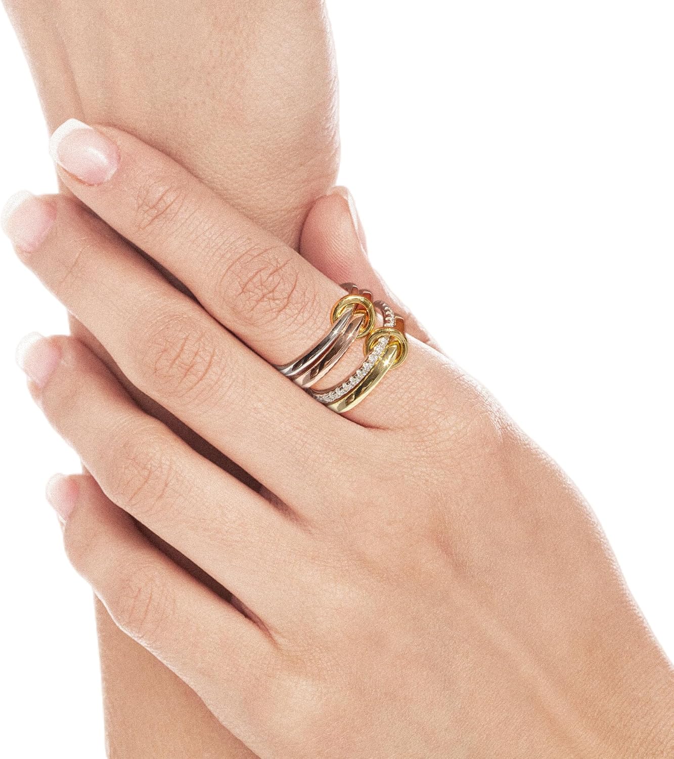 MAR MANUEL - Stackable Rings for Women Made of Durable 14kt 0.5 Micron Gold & Silver-Plated Brass with Zircon Stones, Elegant 0.5 Micron Stacking Rings, Trendy Ring Set