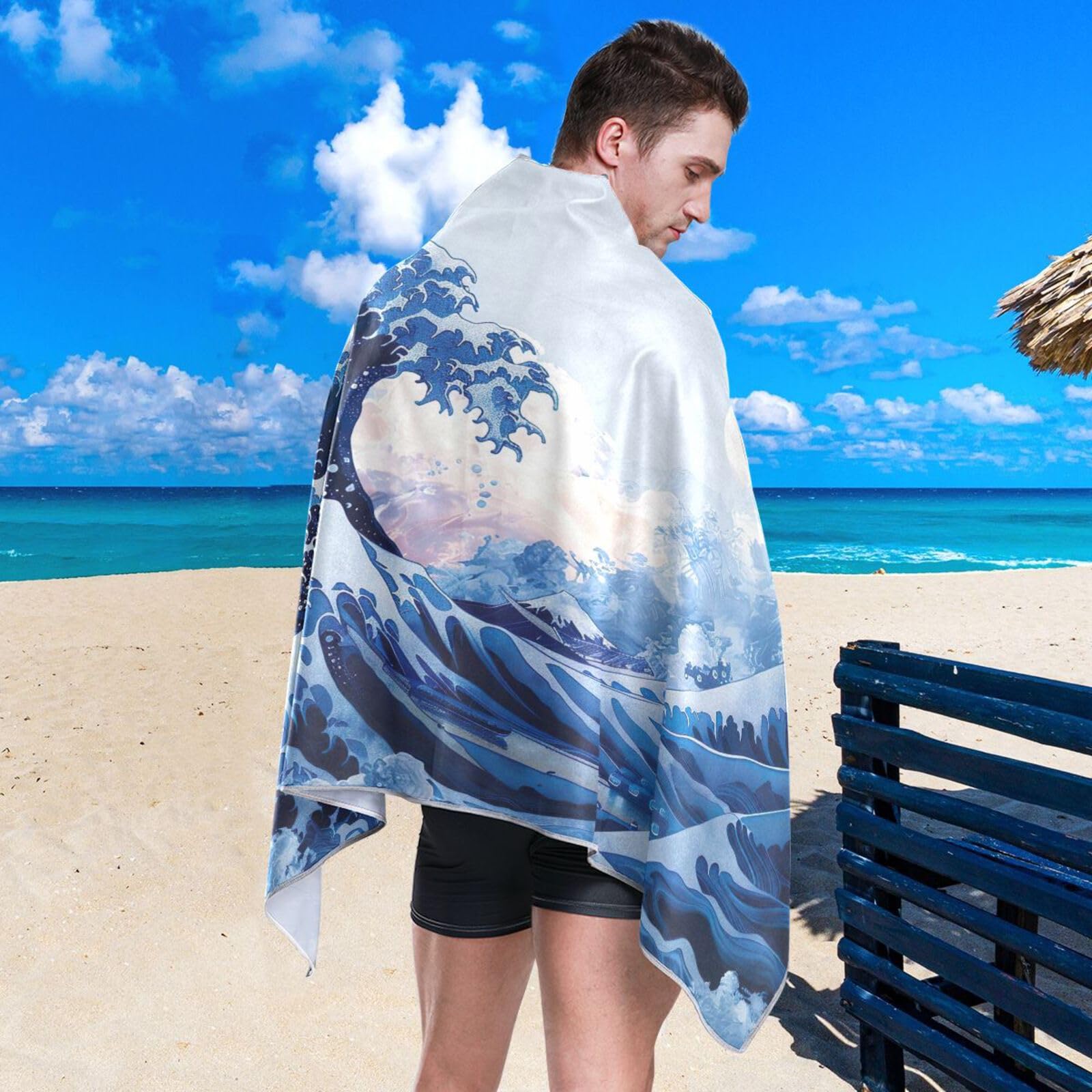 Amazon.com: Kigai Japanese Style Waves Microfiber Beach Towel