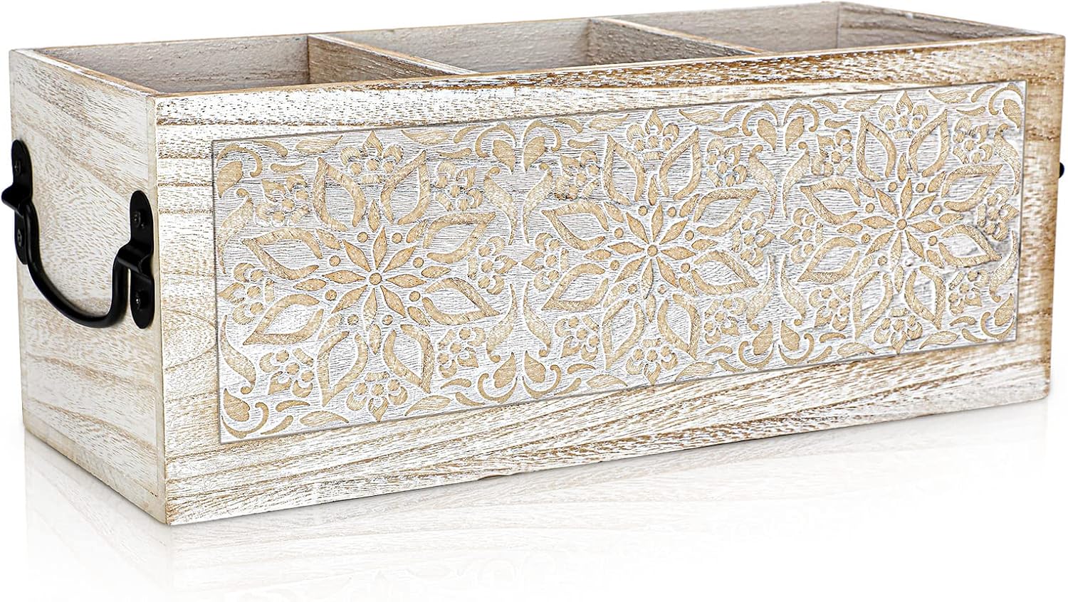 Amyhill Wooden Utensil Caddy for Kitchen Countertop Multi Purpose Wooden Desk Organizer Cutlery Caddy Flatware Silverware Organizer for Office Bathroom Dining Table Gift, 13 x 5 x 5 Inch