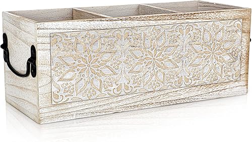 Amyhill Organizador de utensilios de madera para encimera de cocina, organizador de escritorio de madera multiusos, organizador de cubiertos para