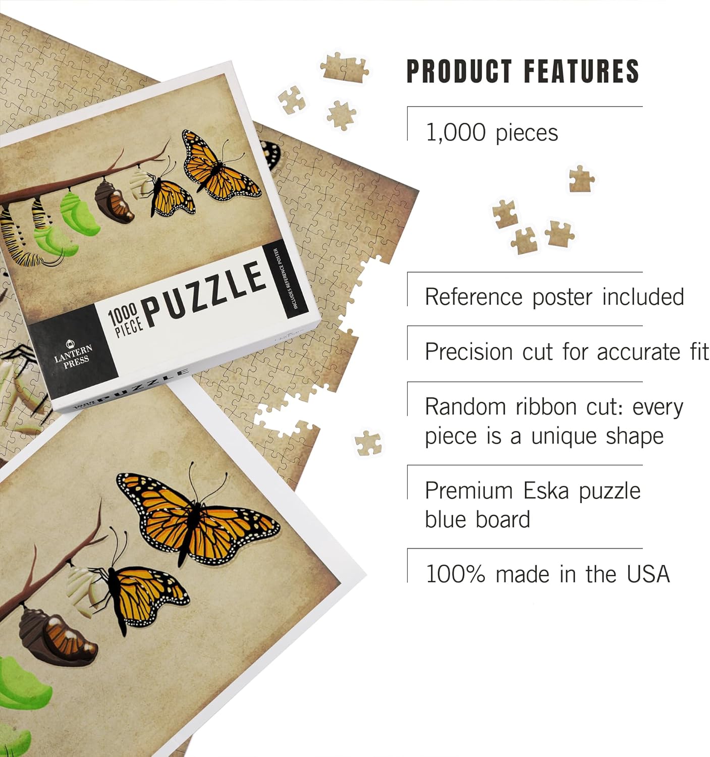 Lantern Press Monarch Butterfly Lifecycle 1000 Piece Jigsaw Puzzle for Adults, Made in USA with Reference Poster