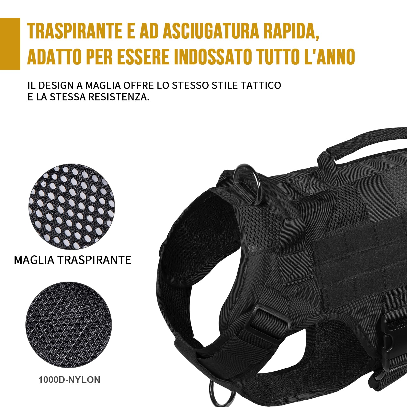 OneTigris Imbracatura No-Pull per Cani, AIRE MESH, Regolabile, Ultra Traspirante, per Grandi e Medie Dimensioni, Pettorina con 2 Manici (Lunghezza Rosa)