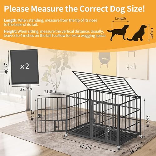 Miniatura 2 de Jaula para perros de 484254 pulgadas con divisor para 2 perros, jaula indestructible, diseño resistente, doble puerta y bandeja extraíble, jaula