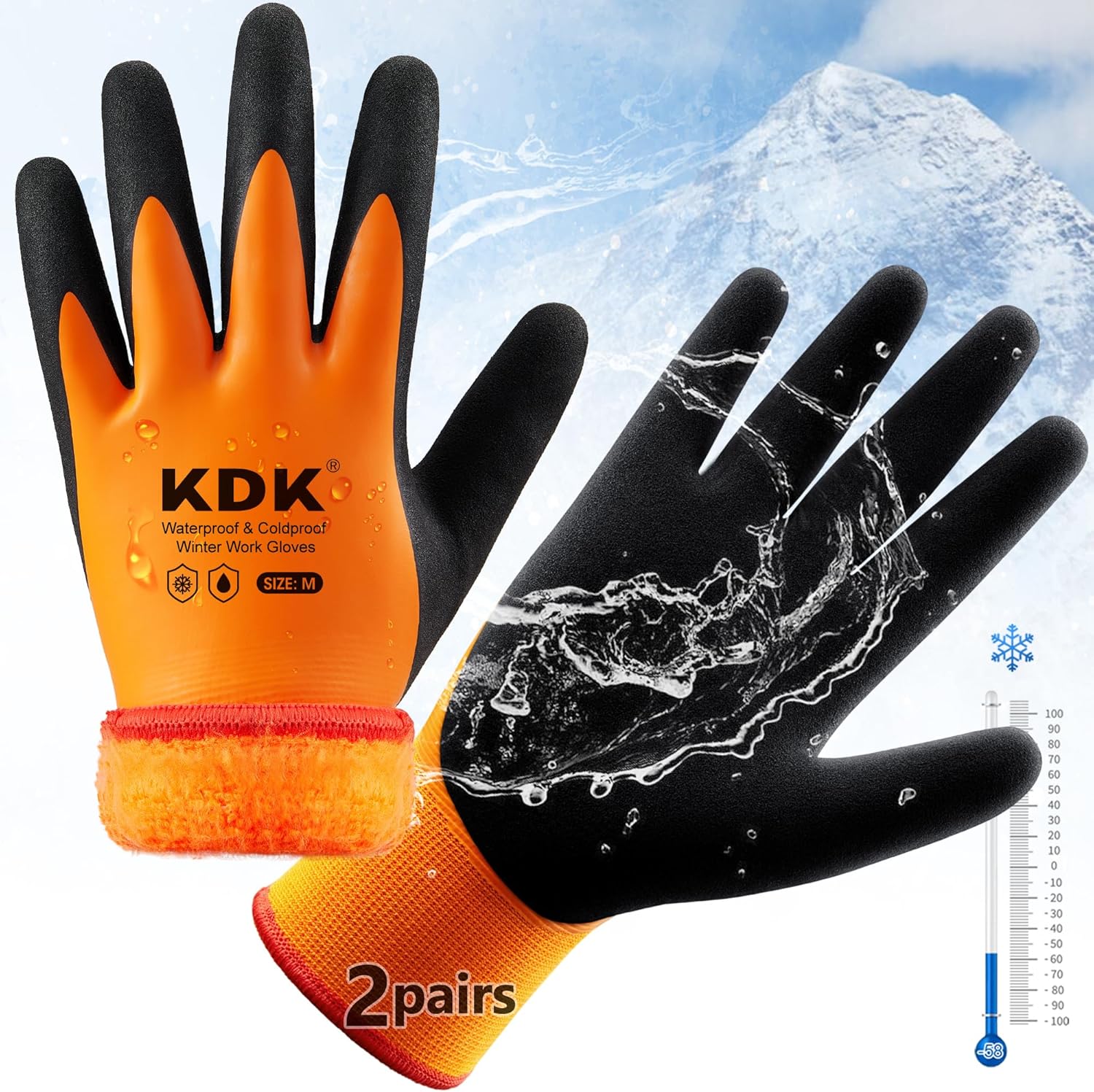 KDK Winter Waterproof Gloves for Men and Women, Work Gloves for Cold Weather, Thermal Insulated Freezer Gloves