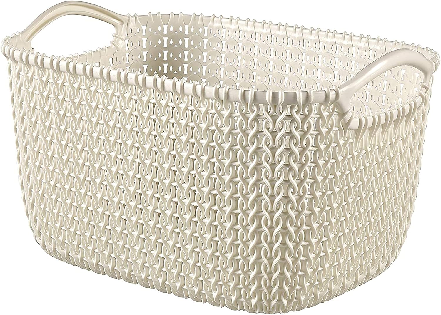 Curver Knit Effect Set of 5 Kitchen, Living room, Bathroom, Bedroom, Utility Rectangular Small Storage Basket 8 Litres - Oasis White