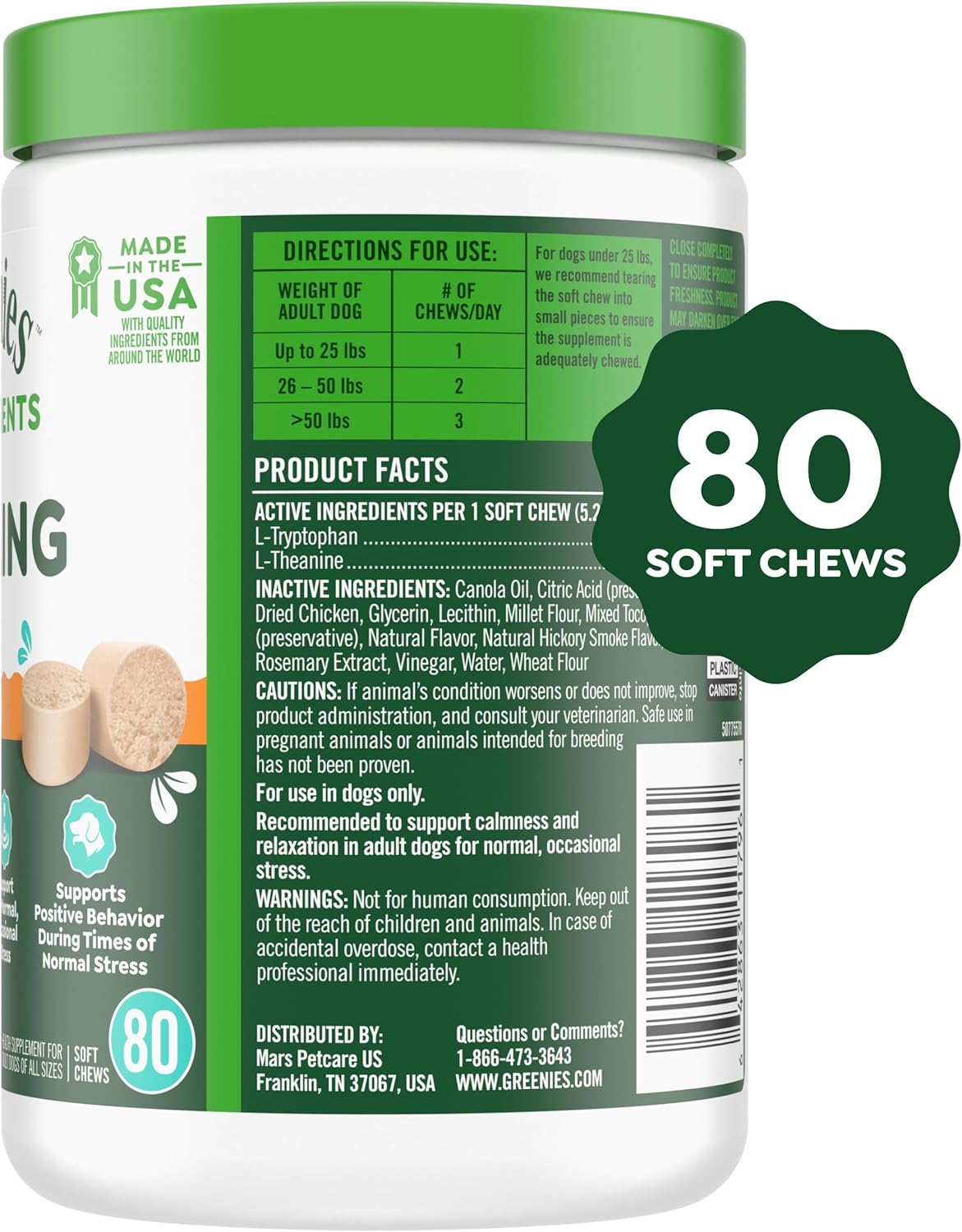 Greenies Supplements Calming Chews for Dogs Chicken Flavor, Dog Calming Chews, 14.7 oz. Container of 80 Count - Image 2