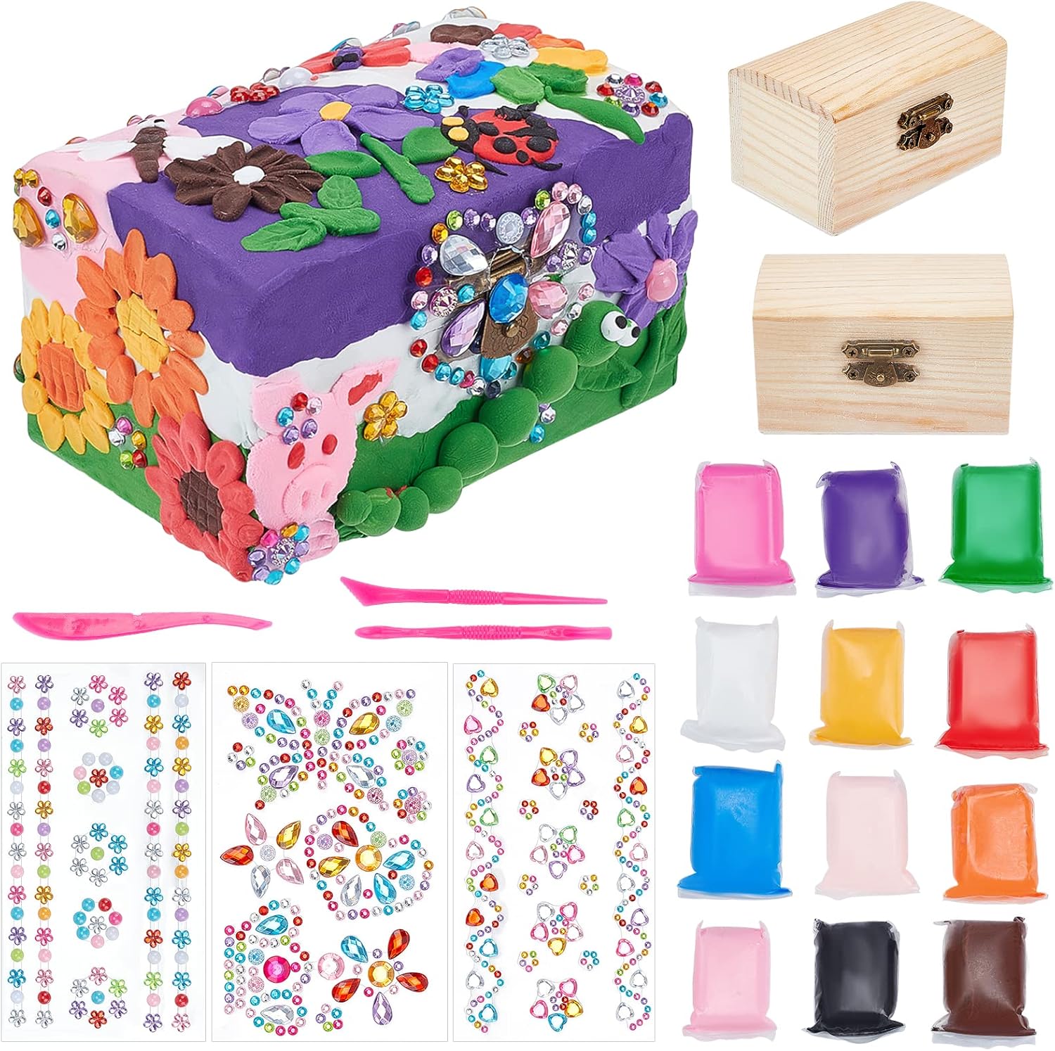 WEBEEDY Wooden Jewelry Box Craft Kit, 2 Pcs DecorateYourOwn Jewellery