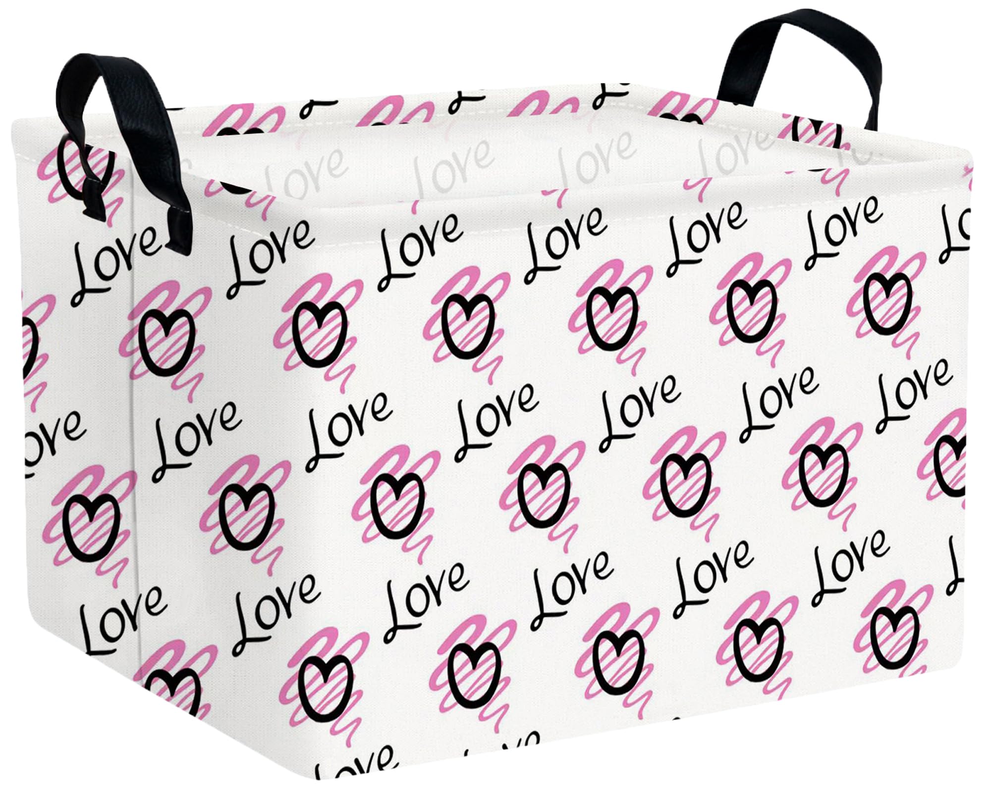 Large Valentine's Day Basket Heart Shaped Storage Bin for Gifts Collapsible Organizer Room Decor (Purple Wave Black Love)