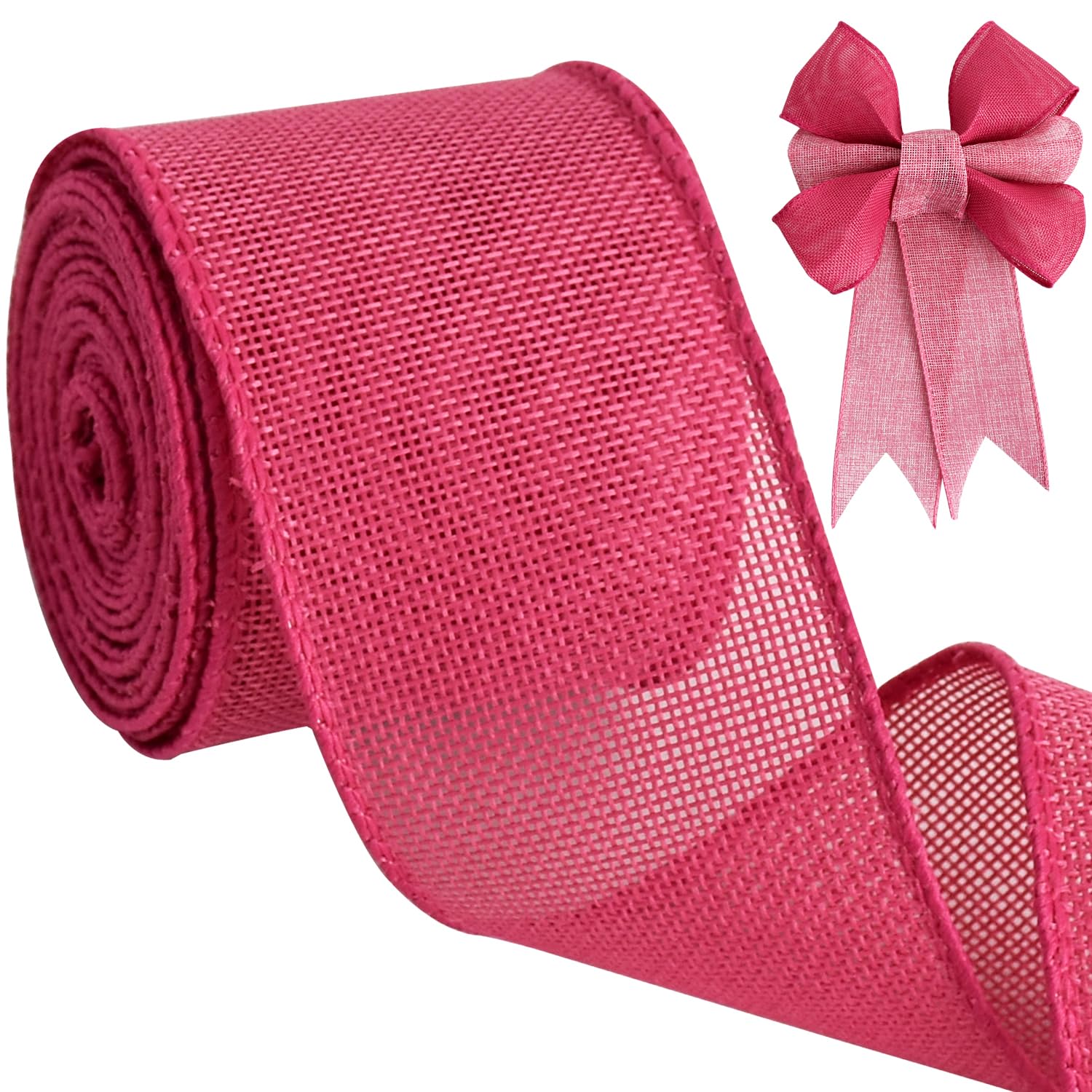 TONIFUL Burlap Wired Ribbon, 2.5 Inch Faux Burlap Ribbons, Hot Pink, Rustic Style, Perfect for Christmas, Wedding, DIY Crafts, Gift Wrapping, Home Decor (10 Yards)