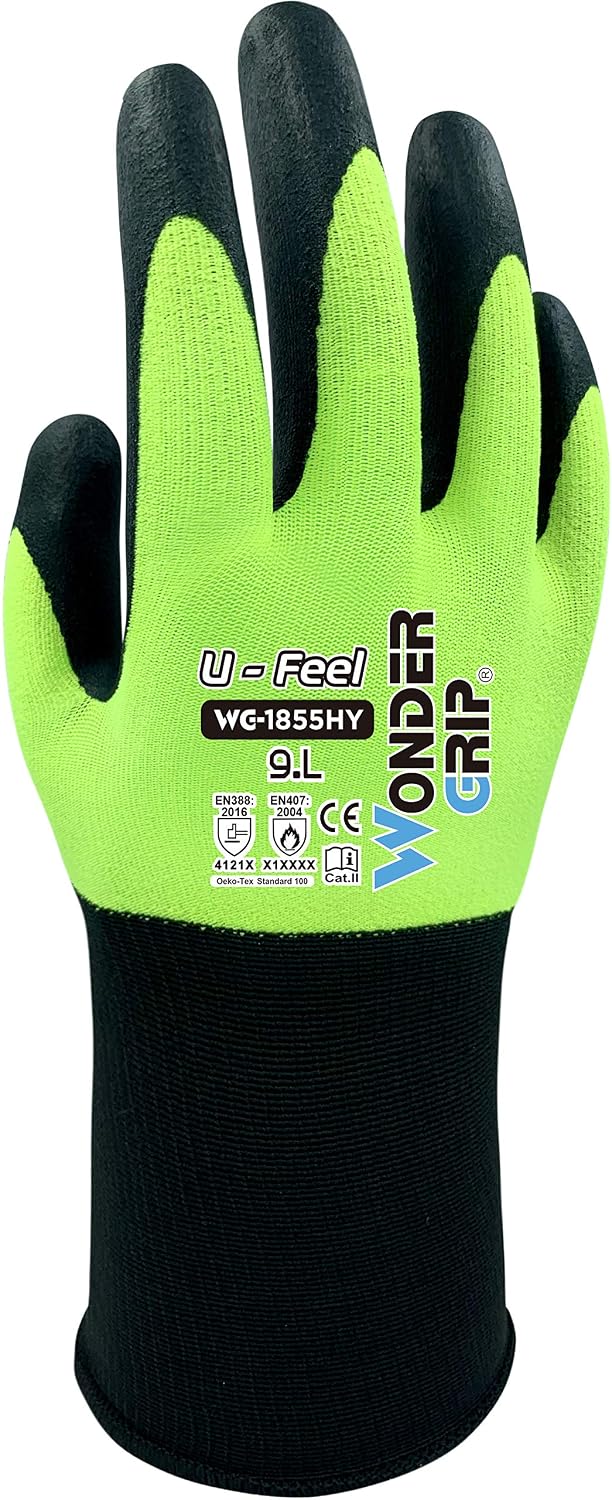 Wondergrip, U-Feel, WG-1855HY Safety Gloves, Single Nitrile Coating, Thin and Smooth, IT-Compatible