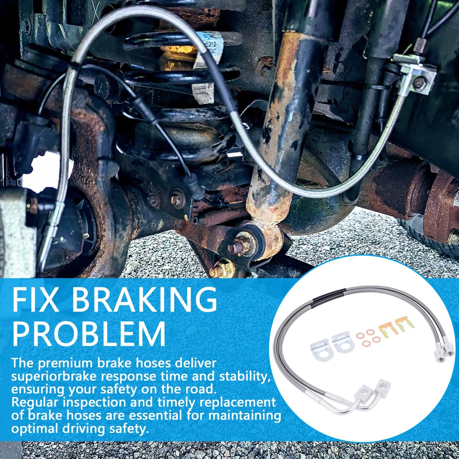 89716 Stainless Brake Lines, Front & Rear Extended Brake Lines Compatible with Jeep Wrangler JK 2007-2018 Extended Brake Lines